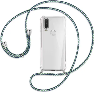 Produktbild von Handykette Backcover-Schutzhülle mit Band (Metall silberfarben) für Motorola One Action - grün/blau/weiß