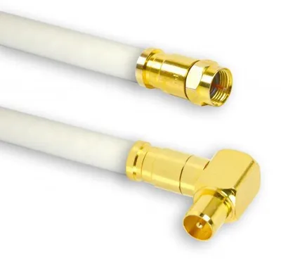 Produktbild von 25m PremiumX TV Antennenkabel Digital Innenleiter REINES KUPFER mit vergoldeten Kompressionsstecker TV-GM1-90 (90° männlich) + XCon G1 F-Stecker | PREMIUM HDTV Kabel | Koaxialkabel | Koax Winkel Stecker zu F-Stecker