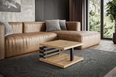 Produktbild von ALTDECOR Couchtisch, Kaffeetisch, ideal als Sofatisch oder Wohnzimmertisch, solide Konstruktion aus Möbelplatte, 60x60x32 cm - Artisan Eiche Optik / Schwarz - YOTO