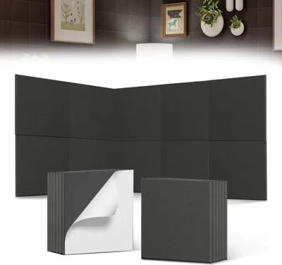 Produktbild von UISEBRT 12x Akustikplatten 30x30cm Flache Quadrate Schwarz, Schallschutz Wandpaneele, Hochdichte Schalldämmung, Schallabsorber für Heimkino Studio Büro