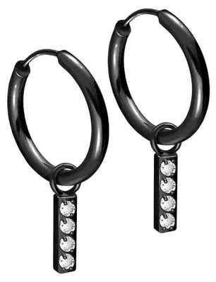 Produktbild von Chirurgenstahl Ohrclicker Creolen KRISTALLBALKEN Schwarz Innendurchmesser: 14mm + Designstärke: 2mm