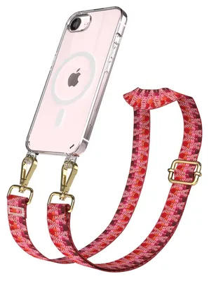 Produktbild von EAZY CASE - Handykette mit MagSafe Hülle für Apple iPhone 17e, Handyband Mix Style, Karabiner Gold, Umhängeband in Dunkelrot