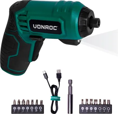 Produktbild von Vonroc Akku-Schrauber - 4 V - Inkl. 14-teilgem Bit-Set, USB-C-Ladekabel