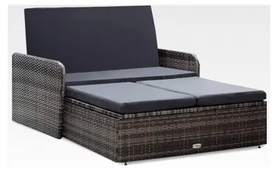 Produktbild von Ausziehbares Gartensofa 2-Sitzer Rattan Lounge Sofa mit Liegefunktion und Stauraum