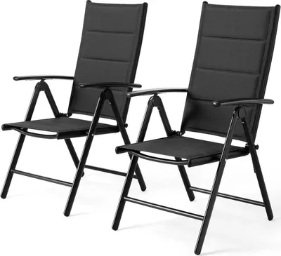 Immagine prodotto di Sedie da giardino Tavien - Set di 2 sedie da giardino pieghevoli - Schienale regolabile in 7 posizioni - Con braccioli - Resistente agli agenti atmosferici - Struttura in alluminio - Nero