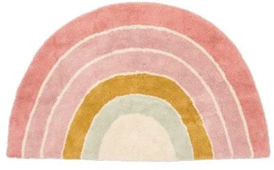 Produktbild von Unyqoos® Regenbogen-Kinderteppich – Mehrfarbig (Rosa/Ocker/Beige), 100% Baumwolle, Anti-Rutsch-Latexrücken, maschinenwaschbar & trocknergeeignet
