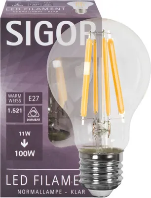Immagine prodotto di SIGOR 11W filamento chiaro E27 1521lm 2700K lampada LED dimmerabile A60