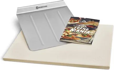 Zdjęcie produktu dla Kamień do pizzy na grilla i barbecue – z krawędzią do krojenia pizzy – jednoczęściowy – kordieryt – 45 x 34 x 1,5 cm