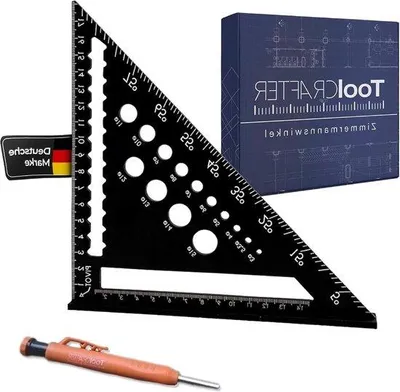 Produktbild von Famanu Tischlerwinkel mit Markierstift und Anschlagwinkel - Gradencirkel - Robustes Aluminium