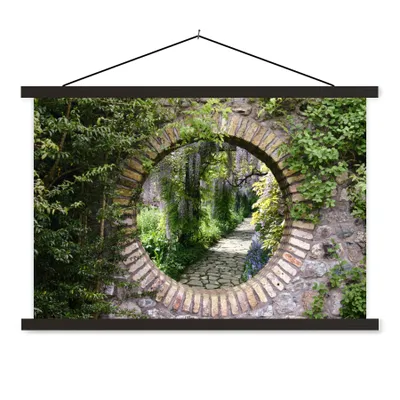 Produktbild von MuchoWow® Textilposter Wald - Steine - Durchblick - Pfad 60x40 cm mit schwarzem Rahmen - Hölzernes