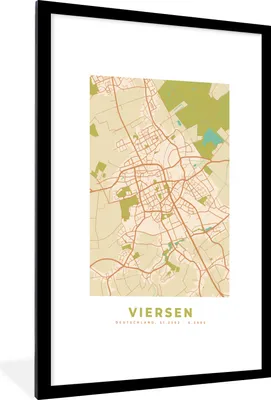 Produktbild von MuchoWow® Gerahmtes Poster Stadtplan - Viersen - Vintage - Stadtplan 60x90 cm - Poster mit Schwarzem Bilderrahmen Wandposter Rahmen Foto Bilder - Dekoration - Wandposter Wohnzimmer - Hochwertig