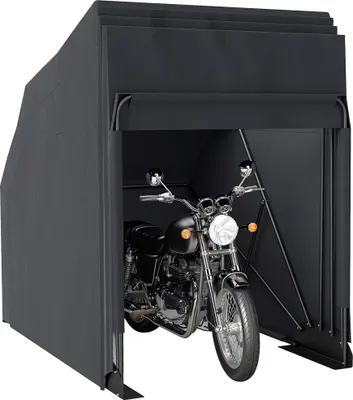 Image de Outsunny Abri de moto extérieur tente à moto pliable de 345 x 135 x 191 cm avec housse de protection en tissu Oxford, imperméable anti-UV, 2 fenêtres enroulables, rangement garage extérieur, noir