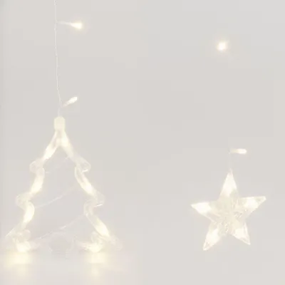 Produktbild von ECD Germany LED Lichtervorhang 2,2m mit 138 LEDs Warmweiß Weihnachtsbäume und Sterne 8 Funktionen Weihnachtsdeko Fensterdeko Innen/Außen Lichterkette