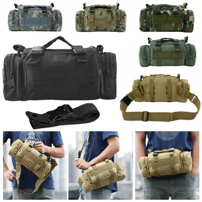 Produktbild von tobilu® Taktische Combat Hüfttasche mit MOLLE System, 3in1: Bauchtasche, Umhängetasche & Tragetasche, Schwarz, 600D Polyester, 32 x 15 x 10 cm