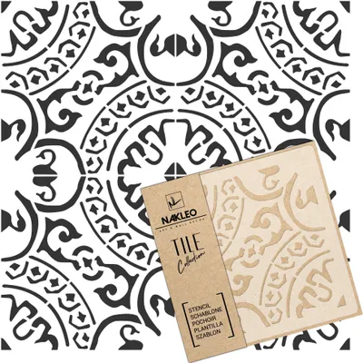 Produktbild von Tile Fliesen Schablone zum Malen 20x20 cm, Juberri Spanische Maurische Blume Marokkanisch, Kunststoff Wiederverwendbare Bodenschablone DIY