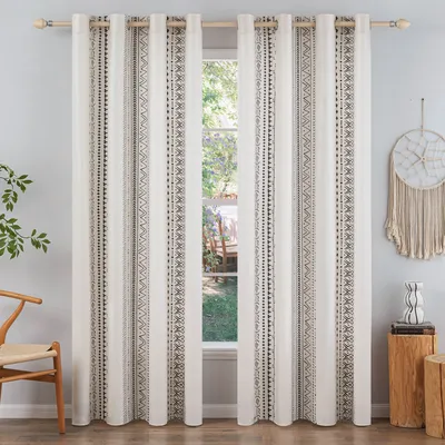 Produktbild von 2 Stück Vorhänge Boho Muster Wasserdicht Vorhang mit Ösen Gardinen für Schlafzimmer Wohnzimmer Balkon Hof, Schwarz, B132xH274cm