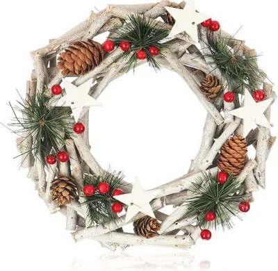 Productafbeelding van Natuurlijke tafelkrans met sterren - Decoratieve DIY krans van takken - Ø 28 cm