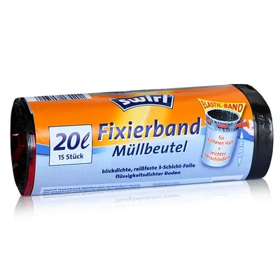 Produktbild von swirl Mülleimerbeutel mit Fixierband schwarz 20 Liter 15 Beutel