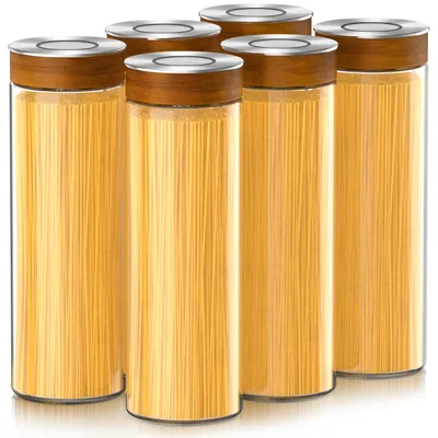 Productafbeelding van Arendo voorraadpotten, set van 6, elk 1700 ml, gemaakt van borosilicaatglas met een luchtdichte vacuüm-klikdeksel, roestvrijstalen deksel met siliconenafdichting, voorraadcontainers, 6 stuks, transparant