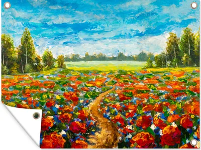 Produktbild von MuchoWow® 120x90 cm Outdoor-Poster Gartendeko Sichtschutz Garten Poster für den Garten  Malerei - Ölfarbe - Blumen - Natur
