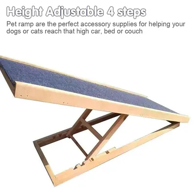 Produktbild von Haustier-Rampe aus Holz - Sicherheitsrampe - 100 cm Länge - 4 Höhenstufen 30/40/50/60 cm - Rutschfeste Oberfläche - Max. 150 kg - Naturholz