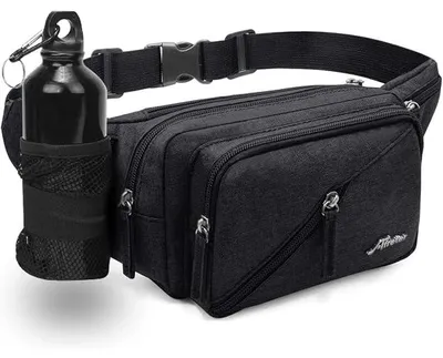Produktbild von Bauchtasche Gürteltasche für Damen und Herren Wasserabweisend Hüfttasche mit Flaschenhalter, Multifunktionale Gurt Verstellt Bauchtasche für Wandern, Hundespaziergänge, Outdoor-Aktivitäten (Schwarz)