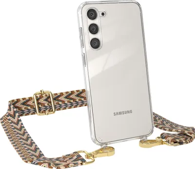 Produktbild von EAZY CASE Handykette - Verstellbarer Trageriemen kompatibel mit Samsung Galaxy S23 Plus, Handykordel mit transparenter Silikon-Hülle, Band in Braun