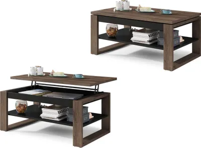 Produktbild von All4All Couchtisch Nico , Kaffeetisch , Wohnzimmertisch , Laptoptisch , Sofatisch , ausziehbar , ausklappbar , 100x60cm , 05 , Braune Eiche + Schwarz
