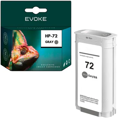 Produktbild von Evoke Tinte für HP 72GY grau (Grau) 130 ml | C9374A | DesignJet T610, T620, T790, T770, T1100, T1200, T1200 HD, T2300, T1300
