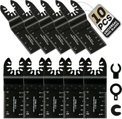 Immagine prodotto di Set di lame per seghetto oscillante multifunzione, composto da 10 pezzi, lame robuste per legno, plastica e metallo