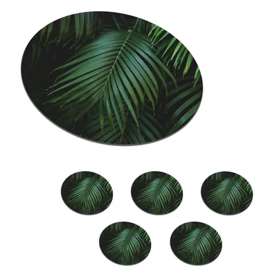 Obrázok produktu pre MuchoWow® Okrúhly sklenený podšálok, sada 6 ks Palmové listy - Palmy - Tropické 10x10x0.3cm Podložky pod poháre - podložky pod nápoje - ochrana