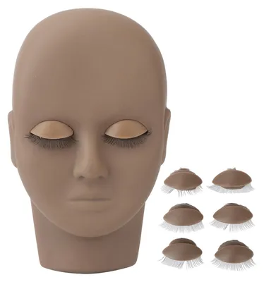 Obrázek produktu pro Manekýnská hlava na řasy, make-up, prodlužování řas, cvičná panenka se 3 páry odnímatelných očních víček, dvouvrstvé řasy, tmavě hnědé