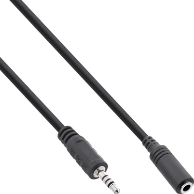 Produktbild von InLine Klinken Adapterkabel 4pol. 2,5mm Stecker -> 4pol. 3,5mm Buchse, 0,2m, 2.5mm, Stecker, 3.5mm, Buchse, 0,2 m, Schwarz