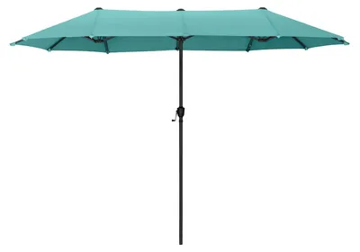 Image de Parasol rectangulaire 380 x 200 cm, résistant au vent, grand parasol avec protection UV et manivelle, pour terrasse et jardin, turquoise