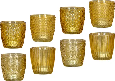 Produktbild von 8er Set Windlicht H7,5cm Glas Gelb Teelichthalter Tischdeko Kerzen Retro Deko