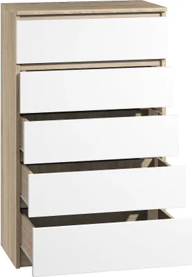 Produktbild von Roe Furniture | Kommode 60 cm - 5 Schubladen - Sonoma Weiß - Modernes Design - Hochwertige Materialien - Sideboard