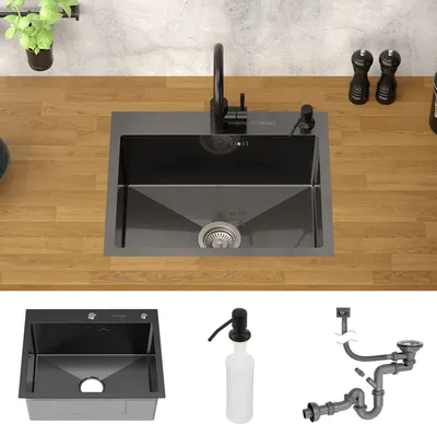 Produktbild von ML-Design Küchenspüle mit Ablaufgarnitur und Seifenspender, Anthrazit, aus Edelstahl