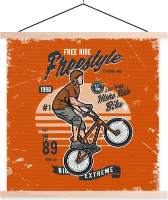 Produktbild von MuchoWow® Textilposter Fahrrad - Mann - Retro 40x40 cm mit holzfarbenen Rahmen - Posterleiste