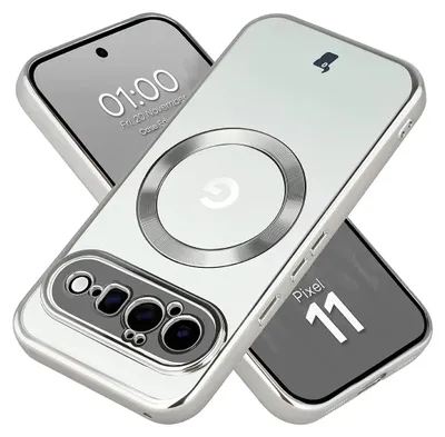 Produktbild von Handyhülle mit Magnetring für Google Pixel 11, Bizon Case EduardO, Transparent-Silbern
