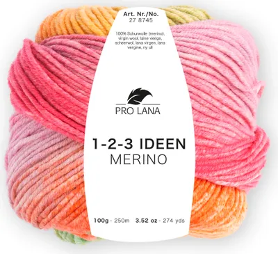 Produktbild von Pro Lana 1-2-3 IDEEN MERINO 100 g 100 % Wolle mit Degradé-Farbverlauf 250 m Farbe 001 - gelb/grün/orange