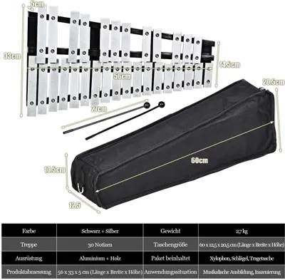 Image de COSTWAY 30 notes carillon xylophone percussions manuelles avec mailloches sac de transport, percussions Convient aux enfants et aux adultes