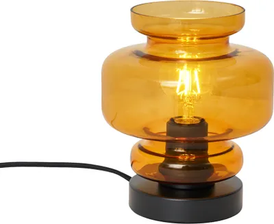 Zdjęcie produktu dla QAZQA – Retro Lampa stołowa w stylu retro I Lampa stołowa I Lampa I Oprawa oświetleniowa czarna z pomarańczowym szkłem – Denise I Salon I Sypialnia – Okrągła – Pasuje do żarówek LED E27