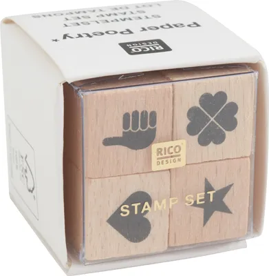 Produktbild von Rico Design Stempel-Set 4-teilig mit Icon-Motiven, je 1x1x3 cm