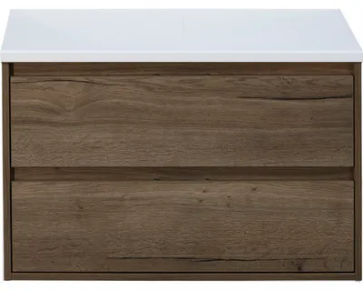 Produktbild von Sanox Waschtischunterschrank Porto BxHxT 90,2 x 58,6 x 50 cm Frontfarbe tabacco mit WT-Platte weiß matt