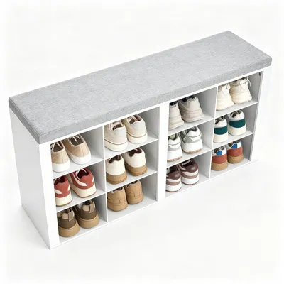 Produktbild von Schuhschrank Schuhbank Sitzbank Schuhregal - 12 Fächer - 104 x 48 x 30 cm - Weiß und Grau