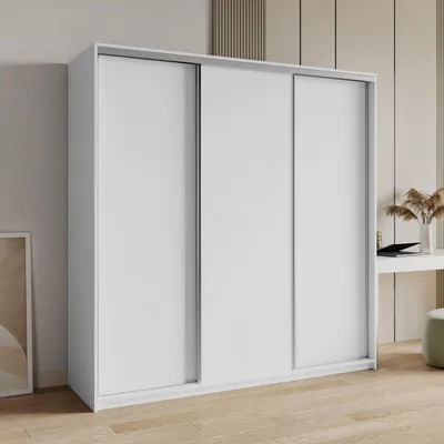 Produktbild von Masseno Schiebetürenschrank NISSE 180/205/60 cm Kleiderschrank mit 4 Schubladen Schlafzimmer Schrank 3-türig Weiß