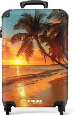 Produktbild von NoBoringSuitcases.com® Koffer Handgepäck Trolley Rollkoffer Kleine Reisekoffer mit 4 Rollen - Palmen am Strand - Cabin Size < 55x40x23 cm & 55x40x20 cm - Fotokoffer - Kabinenkoffer - BoardgepäckHandgepäck Koffer 55x35x20 cm, 36L,
