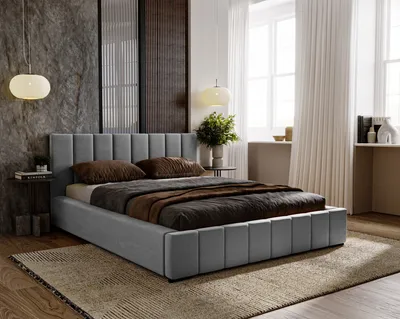 Produktbild von Polsterbett Nero mit Kopfteil, 180x200 cm, Doppelbett mit Bettkasten und Lattenrost aus Holz, Velourstoff: Grau