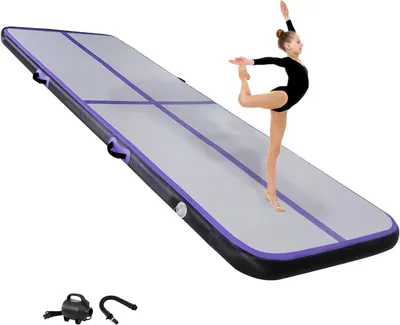 Produktbild von Aufblasbare Gymnastikmatte – Sportmatte Airtrack – Fitness und Training – Inklusive Luftpumpe – 200x100x10 cm – Schwarz-Lila