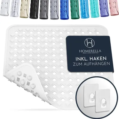 Produktbild von Homerella® Duschmatte rutschfest 53x53cm - 100% BPA frei - 2 Haken zum Aufhängen - Antirutschmatte Dusche hautsensitiv, Duscheinlage maschinenwaschbar